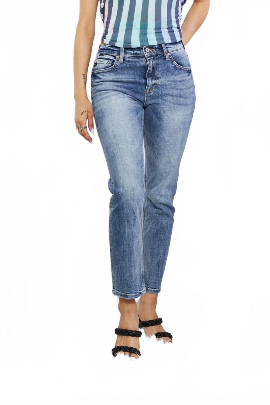 NEW KANCAN amara high rise slim straight jeans in medium wash